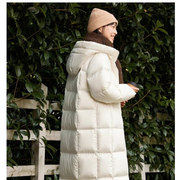 Women's  long down jacket in cream XS - Picture 3 of 9